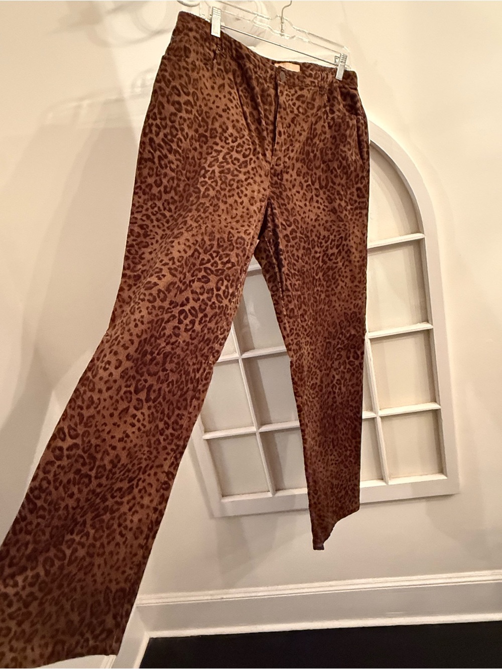 Vintage Kate Hill Casual Corduroy Leopard Print Pants Womens Size 14 Brown Y2K